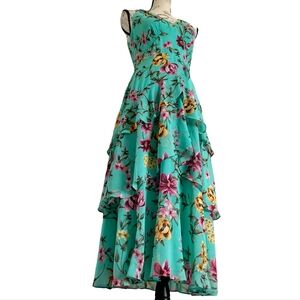 White House Black Market Floral Turquoise Midi Dress